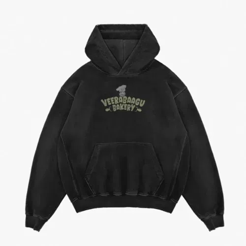 Veerabaagu bakery men/unisex acid wash hoodie in black color