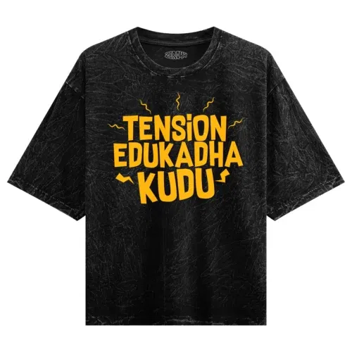 Tension edukadha kudu men/unisex acid wash oversized t-shirt in black color