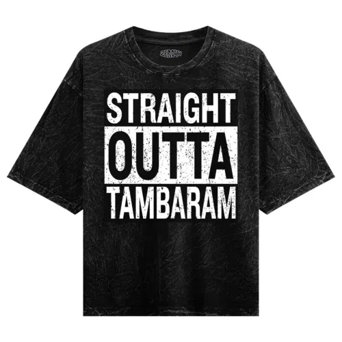Straight outta tambaram men/unisex acid wash oversized t-shirt in black color