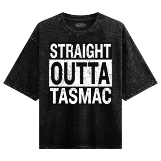Straight Outta TASMAC Men/Unisex Acid Wash Oversized T-Shirt in Black Color