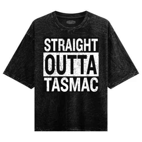 Straight outta tasmac men/unisex acid wash oversized t-shirt in black color