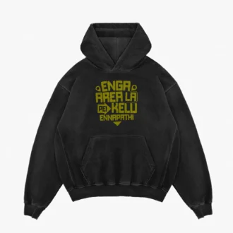 Enga Area La Pei Kelu Ennapathi Men/Unisex Acid Wash Hoodie in Black Color