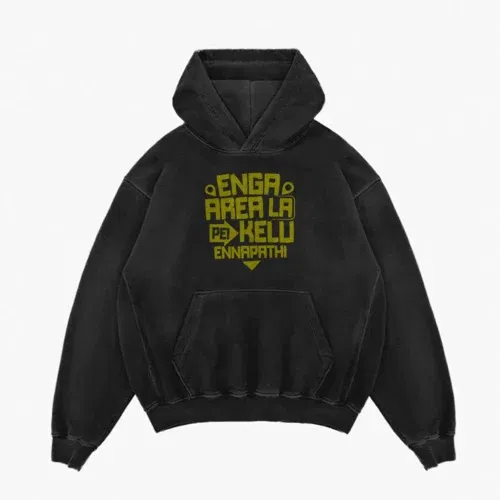 Enga area la pei kelu ennapathi men/unisex acid wash hoodie in black color