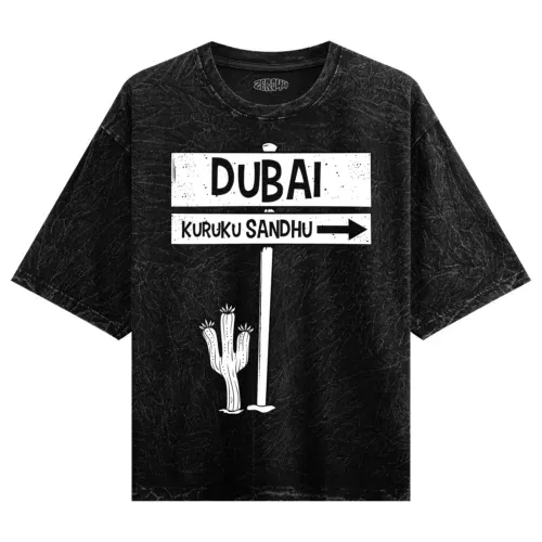 Dubai kuruku sandhu men/unisex acid wash oversized t-shirt in black color