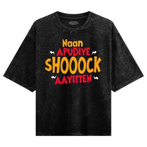 Naan apudiye shoooock aayitten men/unisex acid wash oversized t-shirt in black color