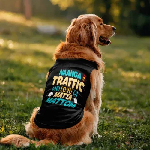 Naanga traffic and lovu la matta mattom dog tank in black color