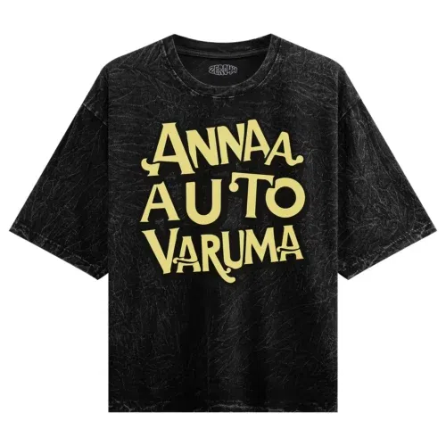 Anna auto varuma men/unisex acid wash oversized t-shirt in black color