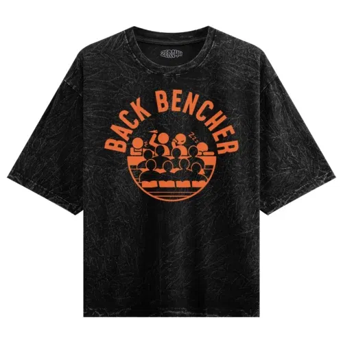 Back bencher men/unisex acid wash oversized t-shirt in black color