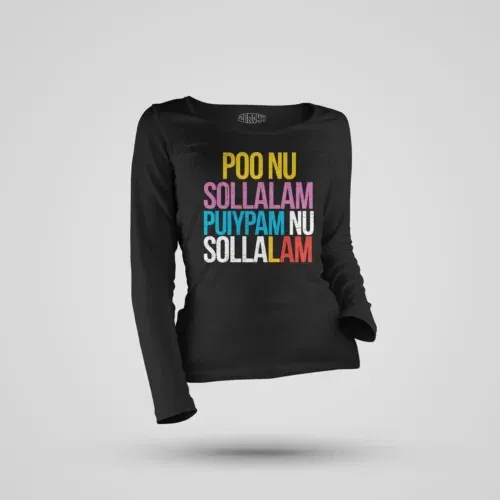 Poo nu sollalam women's long sleeve t-shirt in black color