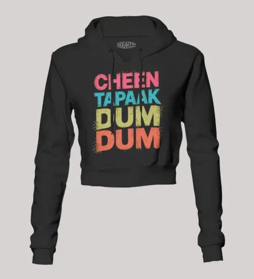 Cheen tapaak dum dum women's crop hoodies in black color