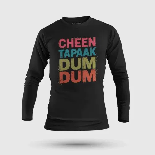 Cheen tapaak dum dum men/unisex long sleeve t-shirt in black color