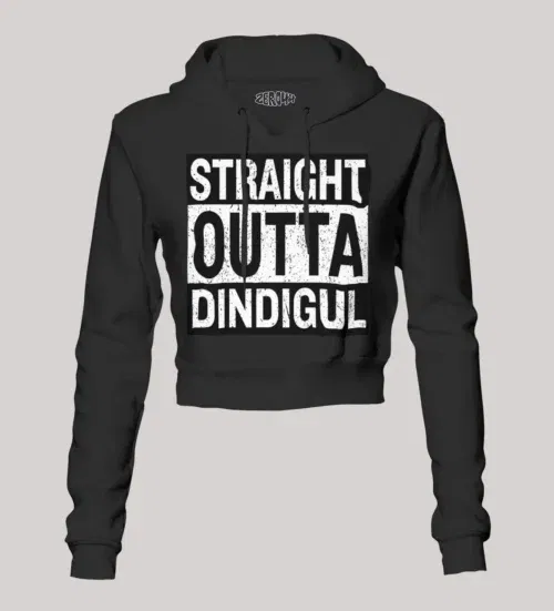 Straight outta dindigul women's crop hoodies in black color