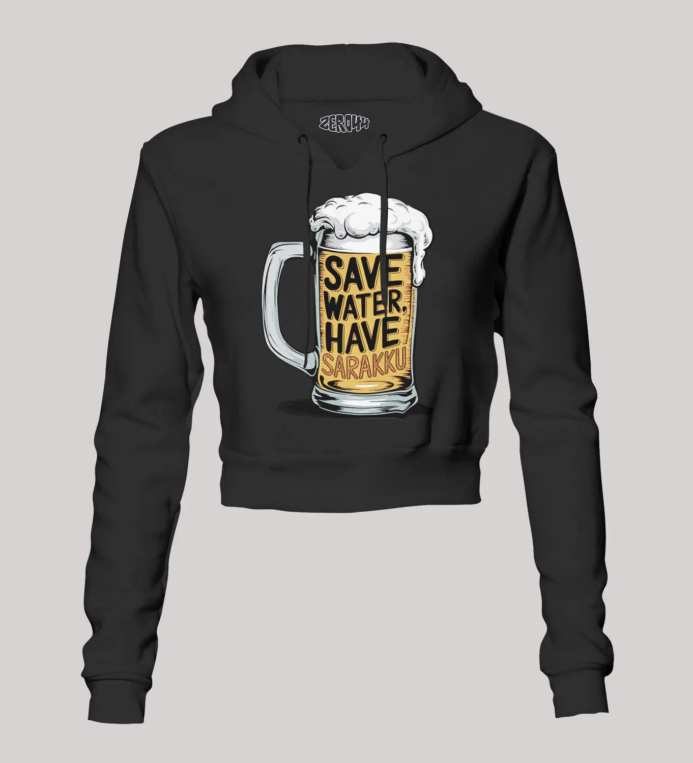 Save Water And Have Sarakku Women's Crop Hoodies in Black Color