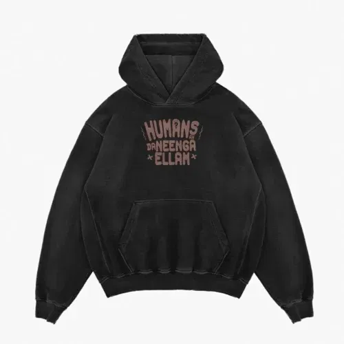 Humans ah da neenga ellam? Men/unisex acid wash hoodie in black color