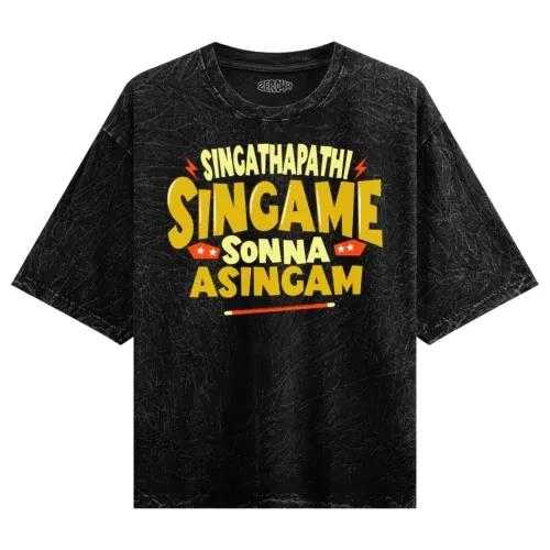 Singathapathi singame sunna asingam men/unisex acid wash oversized t-shirt in black color