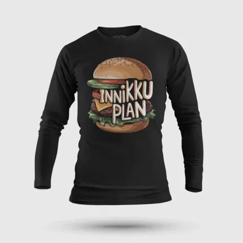 Innikki plan - burger men/unisex long sleeve t-shirt in black color