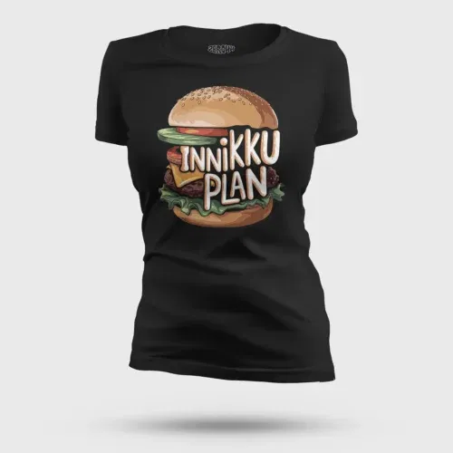 Innikki plan - burger women's t-shirt in black color