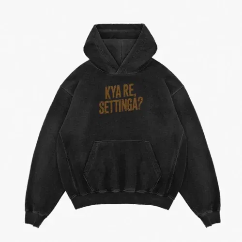 Kya re, settinga men/unisex acid wash hoodie in black color