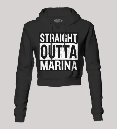 Straight outta marina women's crop hoodies in black color