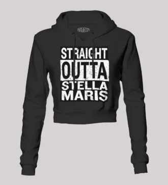 Straight Outta Stella Maris Women's Crop Hoodies in Black Color