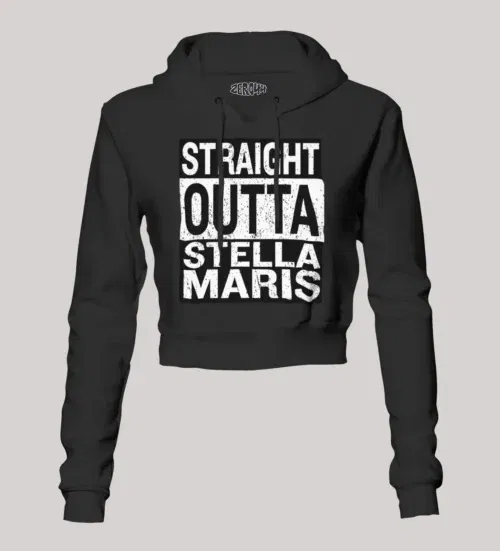 Straight outta stella maris women's crop hoodies in black color