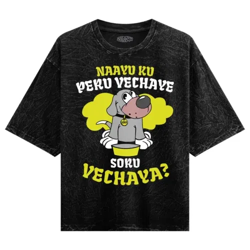 Naayu ku peru vachaye soru vachaye men/unisex acid wash oversized t-shirt in black color