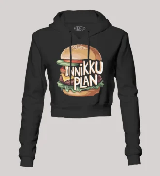 Innikki Plan - Burger Women's Crop Hoodies in Black Color
