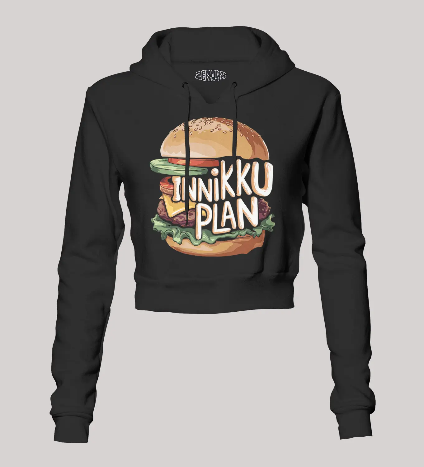 Innikki Plan - Burger Women's Crop Hoodies in Black Color