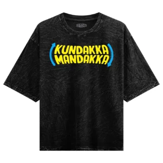 Kundakka Mandakka Men/Unisex Acid Wash Oversized T-Shirt in Black Color
