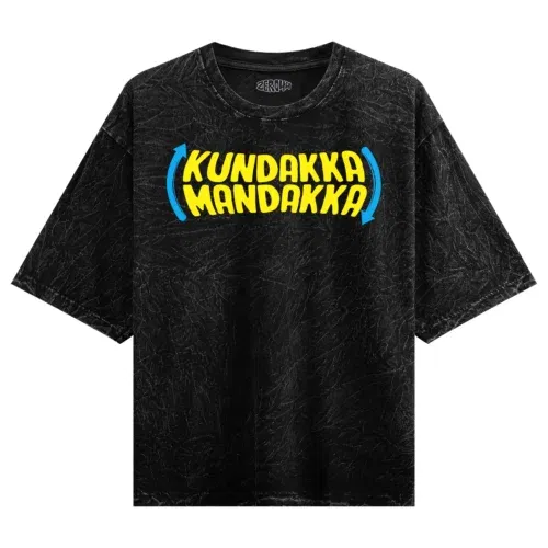 Kundakka mandakka men/unisex acid wash oversized t-shirt in black color