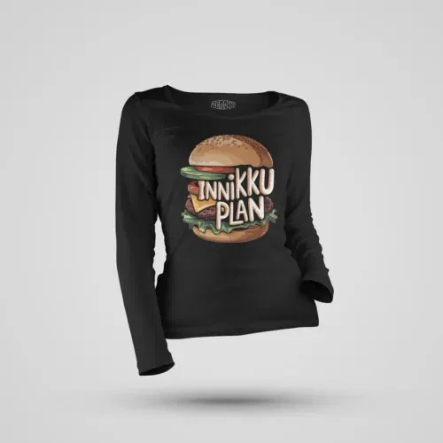 Innikki plan - burger women's long sleeve t-shirt in black color
