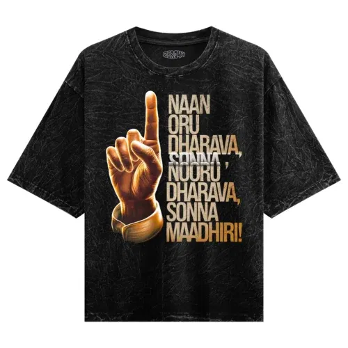 Naan oru dharava sonna, nooru dharava sonna maadhiri men/unisex acid wash oversized t-shirt in black color