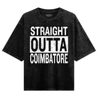 Straight Outta Coimbatore Men/Unisex Acid Wash Oversized T-Shirt in Black Color