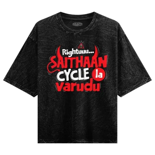 Rightuuu.. Saithaan cycle la varudhu men/unisex acid wash oversized t-shirt in black color