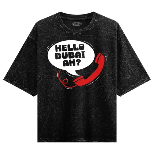 Hello dubai ah? Men/unisex acid wash oversized t-shirt in black color