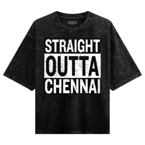 Straight outta chennai men/unisex acid wash oversized t-shirt in black color