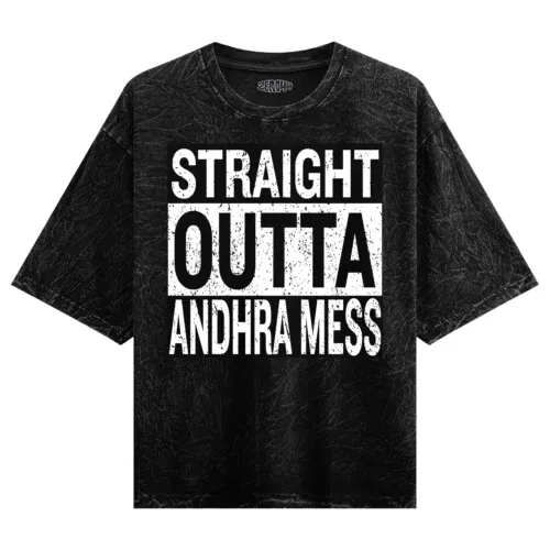 Straight outta andhra mess men/unisex acid wash oversized t-shirt in black color