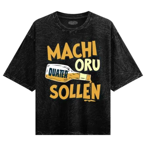 Machi oru quater sollen men/unisex acid wash oversized t-shirt in black color