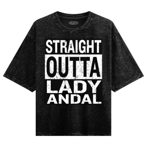 Straight outta lady andal men/unisex acid wash oversized t-shirt in black color