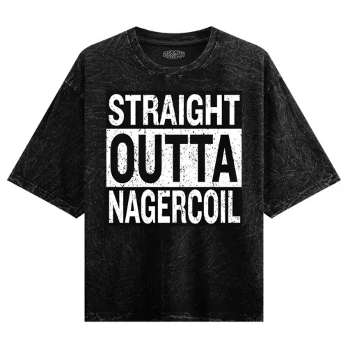 Straight outta nagercoil men/unisex acid wash oversized t-shirt in black color