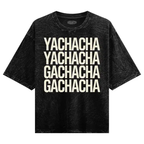 Yachacha yachacha, gachacha gachacha men/unisex acid wash oversized t-shirt in black color
