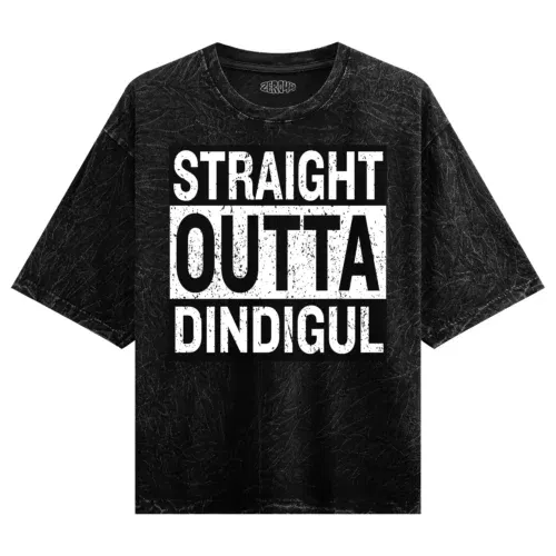 Straight outta dindigul men/unisex acid wash oversized t-shirt in black color