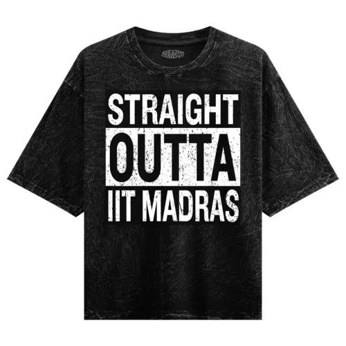 Straight outta iit madras men/unisex acid wash oversized t-shirt in black color