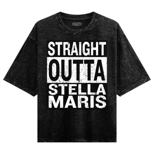 Straight outta stella maris men/unisex acid wash oversized t-shirt in black color