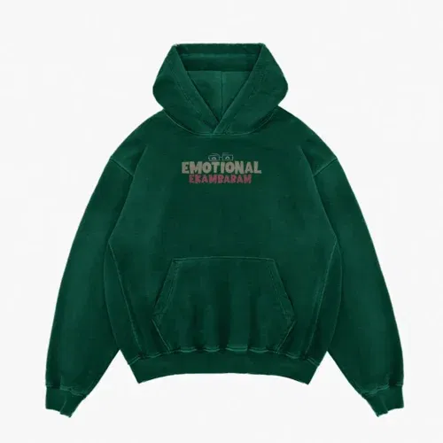 Emotional ekambaram men/unisex acid wash hoodie in bottle green color