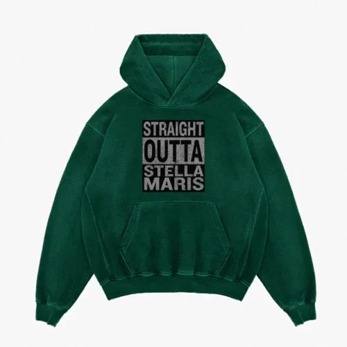 Straight outta stella maris men/unisex acid wash hoodie in bottle green color