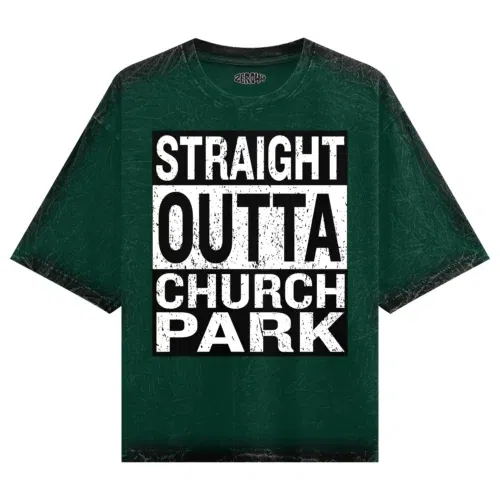 Straight outta church park men/unisex acid wash oversized t-shirt in bottle green color