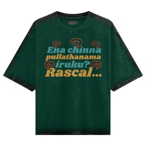 Ena chinna pulla thanama iruku rascal men/unisex acid wash oversized t-shirt in bottle green color