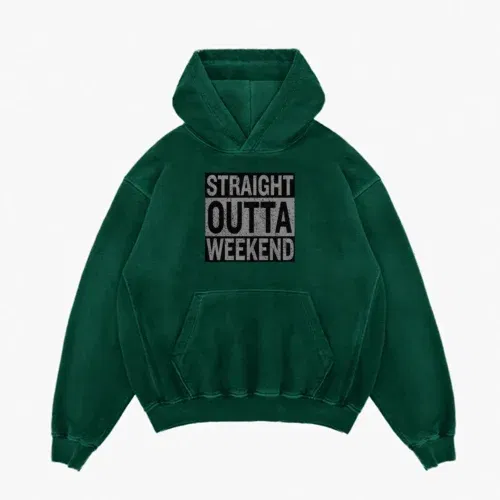 Straight outta weekend men/unisex acid wash hoodie in bottle green color