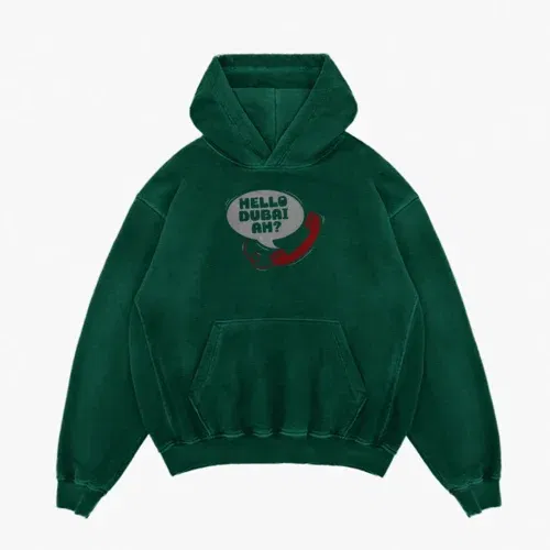 Hello dubai ah? Men/unisex acid wash hoodie in bottle green color
